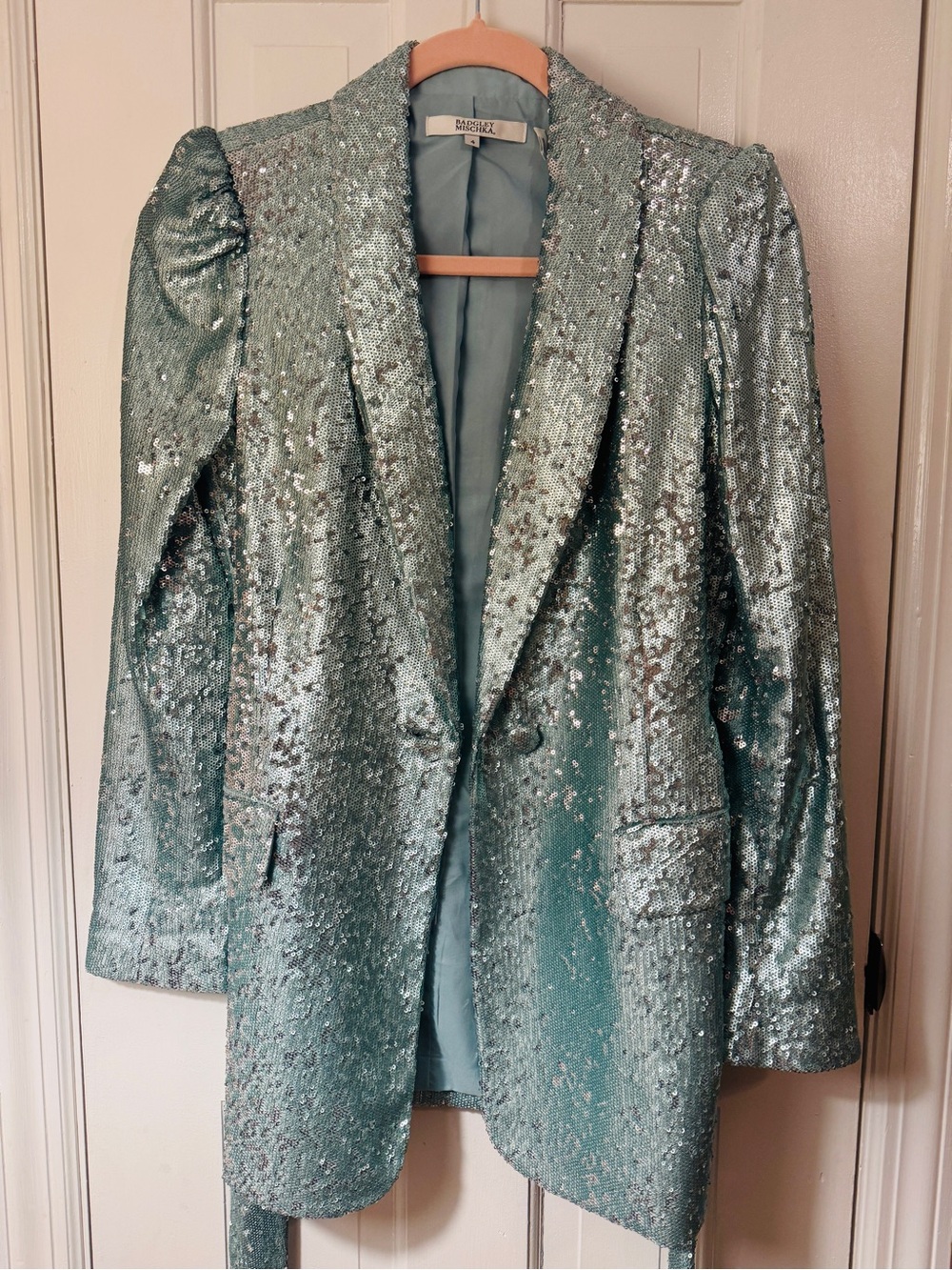 Badgley Mischka "Perfect" Sequin Blazer - Sage Green / Aqua - Size 4